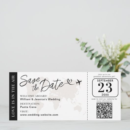 Wedding Boarding Pass Save The Date With QR Code カード (スタンド正面)