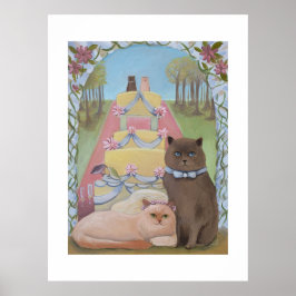 Wedding Bride and Groom Cat Art Print ポスター