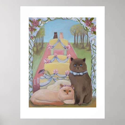 Wedding Bride and Groom Cat Art Print ポスター (正面)