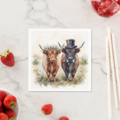 Wedding Bride and Groom Highland Cows スタンダードカクテルナプキン (インサイチュ)