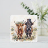 Wedding Bride and Groom Highland Cows 招待状 (スタンド正面)