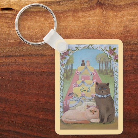 Wedding Bride & Groom Cats Personalized キーホルダー (正面)