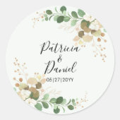 Wedding Bride Groom Name Green Floral Eucalyptus ラウンドシール (正面)
