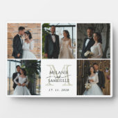 Wedding Bride & Groom Photo Collage Monogram Names フォトプラーク (正面)