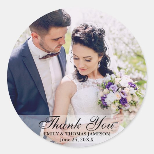 Wedding Bride Groom Photo Thank You Stickers Rd ラウンドシール (正面)
