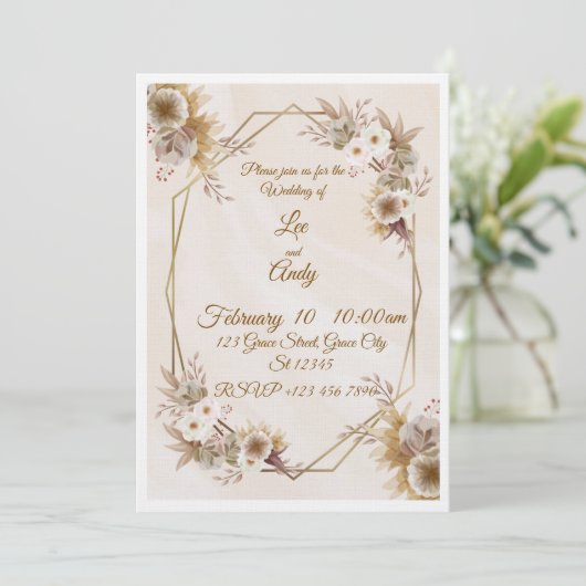 Wedding Brown and beige Invitation 招待状 (スタンド正面)