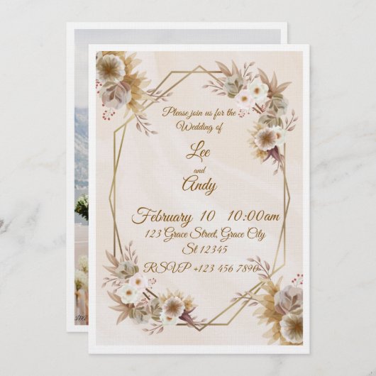 Wedding Brown and beige Invitation 招待状 (正面/裏面)