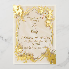Wedding Brown and beige Invitation 箔招待状