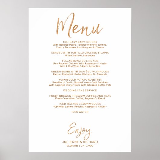 Wedding Buffet Menu | Stylish Gold Rose Lettered ポスター (正面)