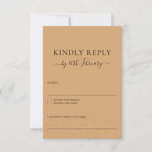 Wedding Burly Wood Sand Signature Kindly Reply 出欠カード (正面)