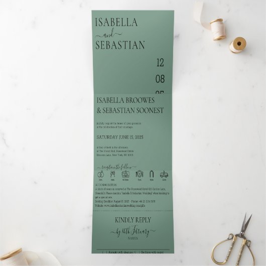Wedding Cadet Blue Green All in one set 三つ折り招待状 (内部)