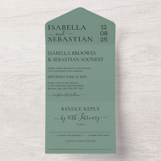 Wedding Cadet Blue Green Kindly Reply invite オールインワン招待状 (内側)
