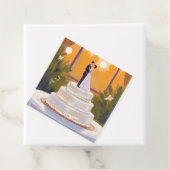 Wedding Cake Bride & Groom Brunette Watercolor フェイバータグ (インサイチュ)
