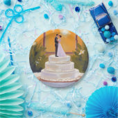 Wedding Cake Bride & Groom Brunette Watercolor ペーパープレート (パーティー)