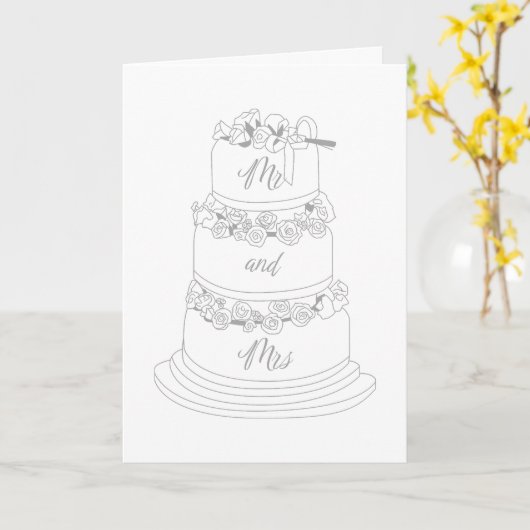 Wedding Cake Design Mr & Mrs カード (黄色い花)