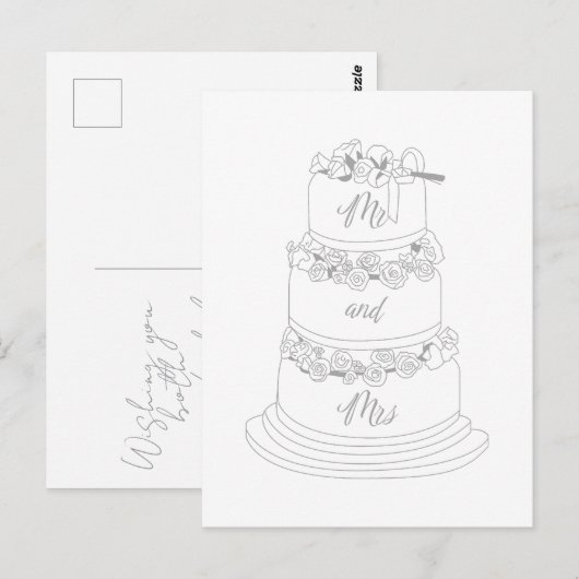 Wedding Cake Design Mr & Mrs ポストカード (正面/裏面)