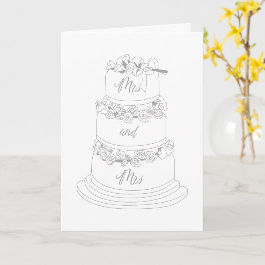 Wedding Cake Design Mrs & Mrs カード (黄色い花)