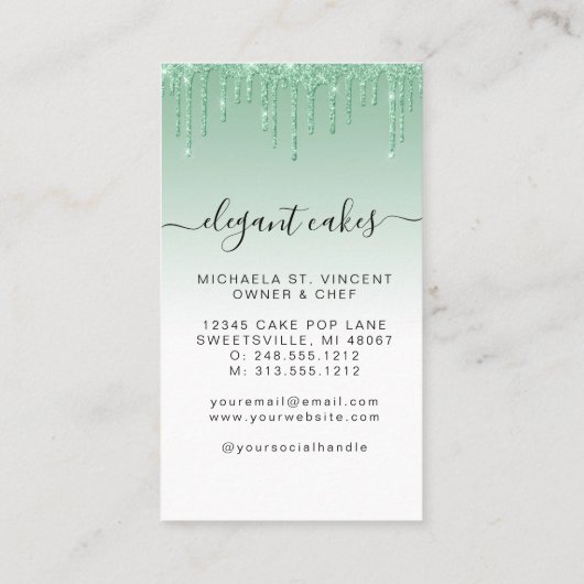 Wedding Cake Glitter Drip Mint Green Bakery 名刺 (裏面)