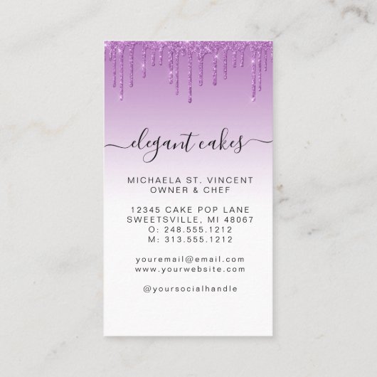 Wedding Cake Glitter Drip Purple Bakery 名刺 (裏面)