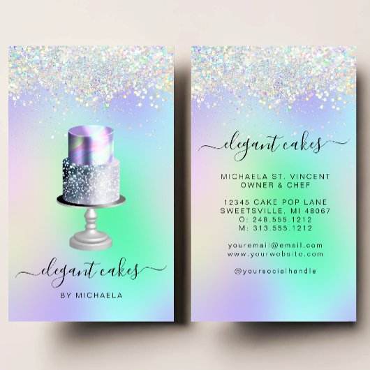 Wedding Cake Holographic Glitter Bakery 名刺