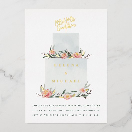 Wedding Cake Wedding Reception 箔招待状 (正面)