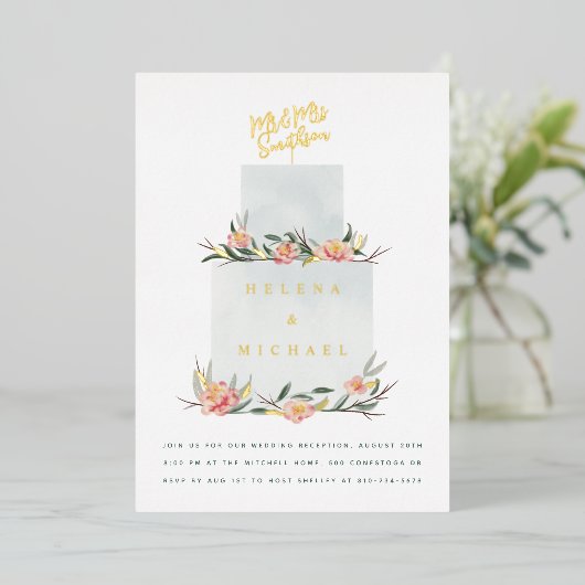 Wedding Cake Wedding Reception 箔招待状 (立ち正面)