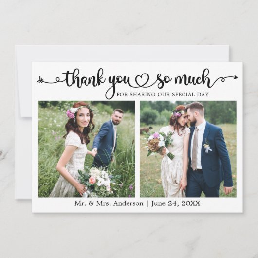 Wedding Calligraphy Script Heart 2 Photo サンキューカード (正面)