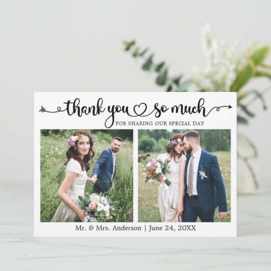 Wedding Calligraphy Script Heart 2 Photo サンキューカード (スタンド正面)