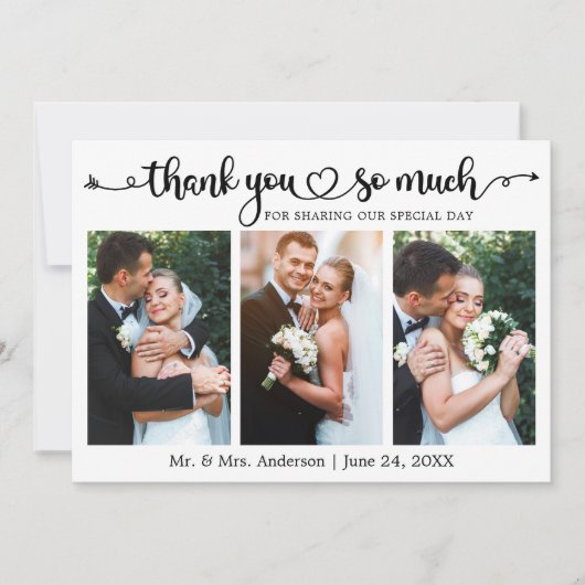 Wedding Calligraphy Script Heart 3 Photo サンキューカード (正面)