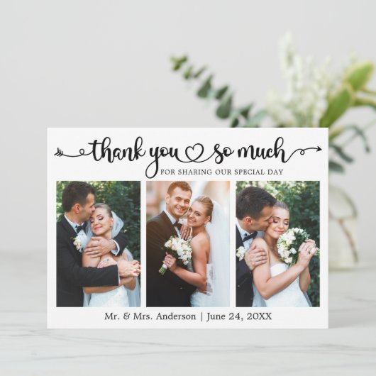 Wedding Calligraphy Script Heart 3 Photo サンキューカード (スタンド正面)