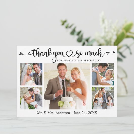 Wedding Calligraphy Script Heart 5 Photo サンキューカード (スタンド正面)