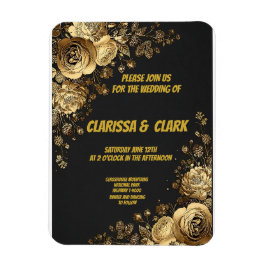 Wedding card decorated with golden flowers on a bl マグネット