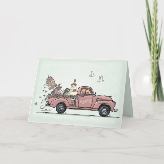 Wedding Card Vintage Car Pickup Truck 招待状 (正面)