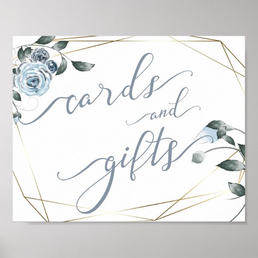 Wedding Cards and Gifts Dusty Blue Floral Sign ポスター (正面)