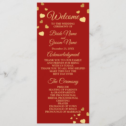 Wedding Ceremony Golden Birds Hearts Red Shiny プログラム (正面)