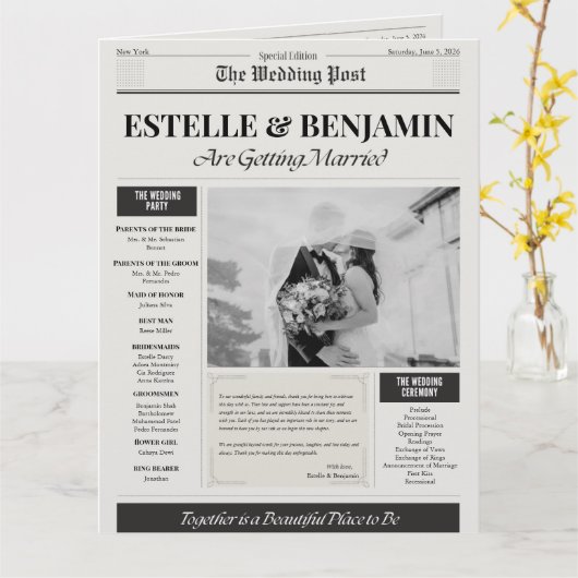 Wedding Ceremony Newspaper Program カード (黄色い花)