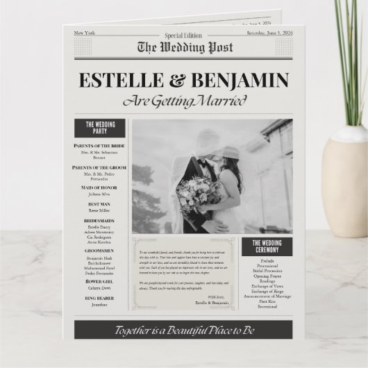 Wedding Ceremony Newspaper Program カード (正面)