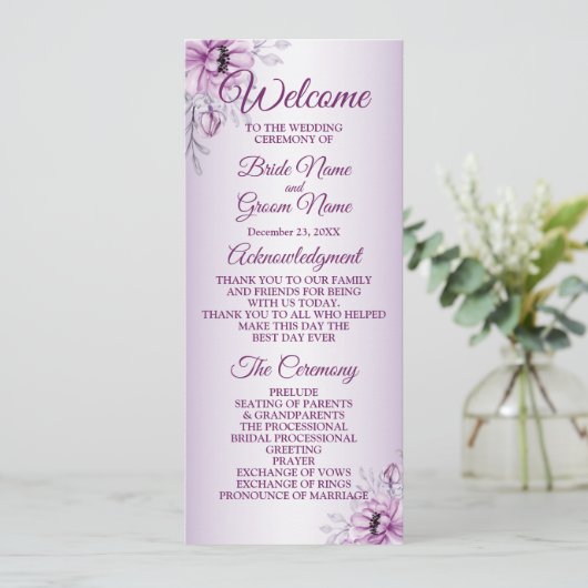 Wedding Ceremony Pink Floral Violet Purple Frame プログラム (スタンド正面)