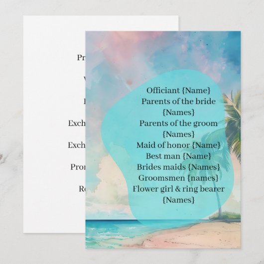 Wedding Ceremony Program Procession Beach Design (正面/裏面)