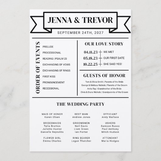 Wedding Ceremony Program With Icons Minimalist プログラム (正面)