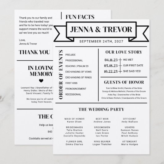 Wedding Ceremony Program With Icons Minimalist プログラム (正面/裏面)