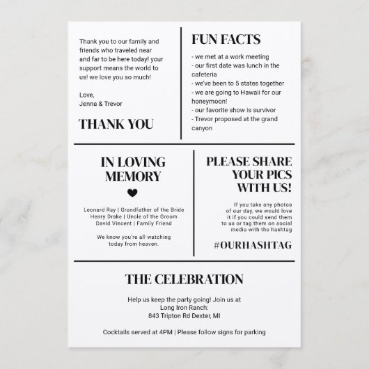 Wedding Ceremony Program With Icons Minimalist プログラム (裏面)