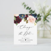 Wedding Change the Date Burgundy Blush Navy Floral ポストカード (スタンド正面)