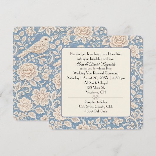 Wedding Chinoiserie Bird and Flower Pattern 招待状 (正面/裏面)
