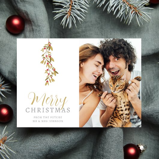 Wedding Christmas Exquisite Holly Branches Photo セーブザデート