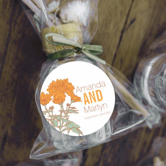 Wedding chrysanthemum orange fall wedding invites ラウンドシール