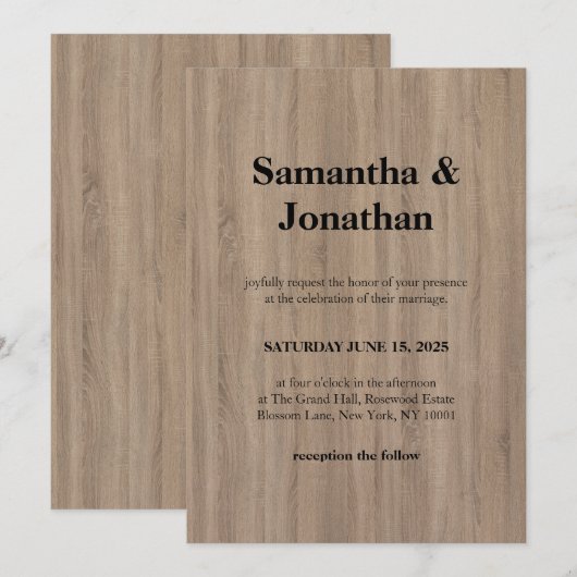 Wedding Classic Basic Brown Soft Wood Grain 招待状 (正面/裏面)