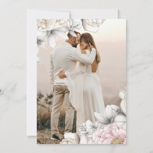 Wedding | Classic Modern Ivory and Blush Floral 招待状 (裏面)