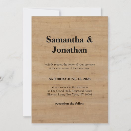 Wedding Classic Oak Light Wood Grain 招待状 (正面)