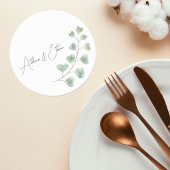 Wedding Coaster with Eucalyptus Leaves ラウンドペーパーコースター